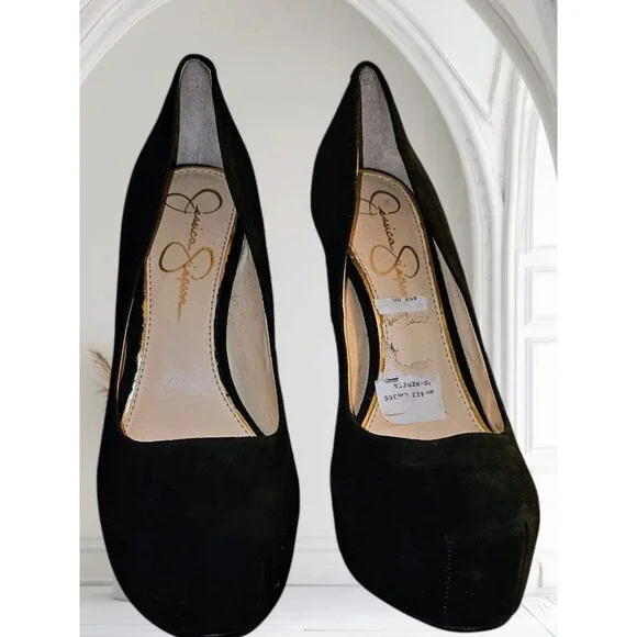Jessica Simpson Rebeca 5.5" High Heels Sz 8 Women's Platform Pump Black Suede - Picture 10 of 16